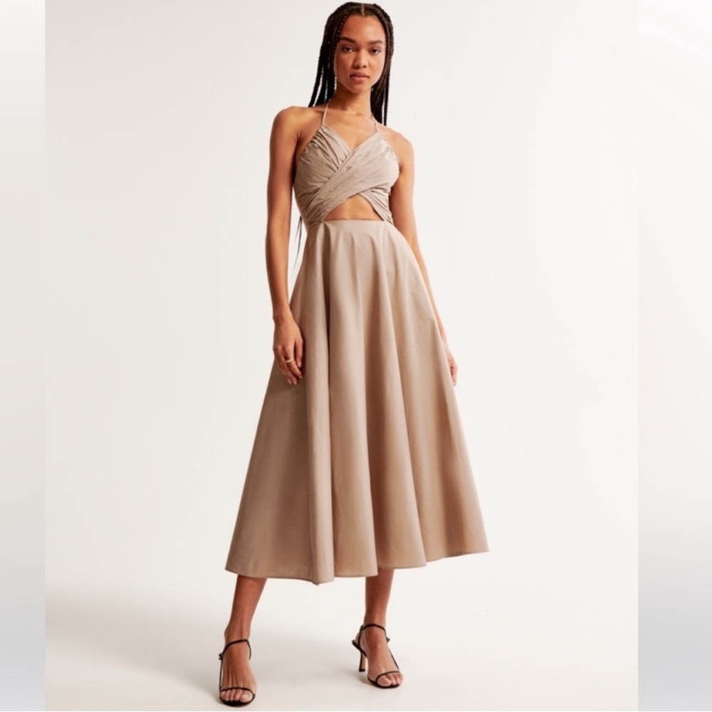 Abercrombie & Fitch Beige Halter Wrap Midi Dress